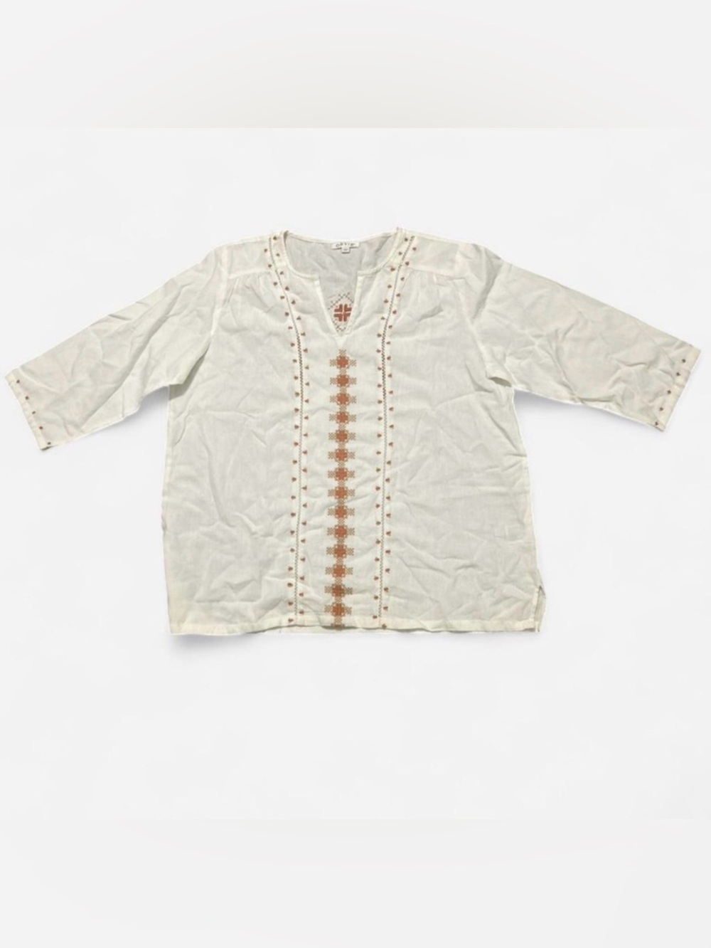 Orvis White Cotton/Linen Blouse with Embroidery